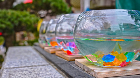 View of water with decorative ornaments such as colored crystals