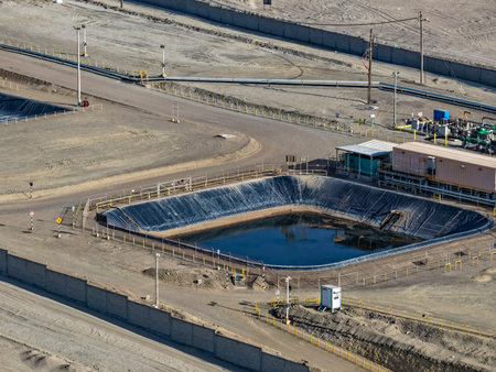 HDPE geomembrane ponds for temporary storage of seawater prior to pumping to the mine