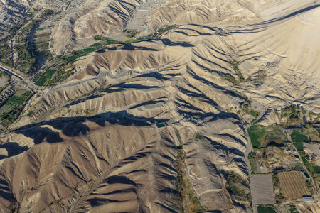 View of desert terrain with ancient basins and agricultural valleys