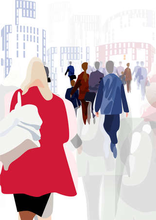 A crowd of people going into the city.のイラスト素材