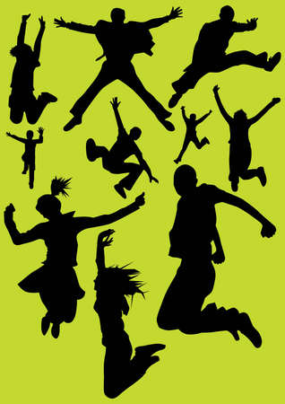 jumping silhouettes のイラスト素材