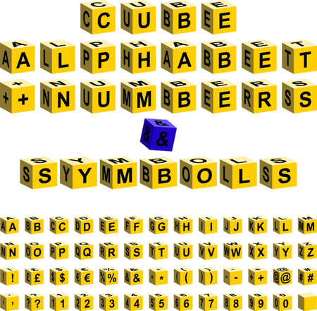 yellow cube alphabet + numbersのイラスト素材