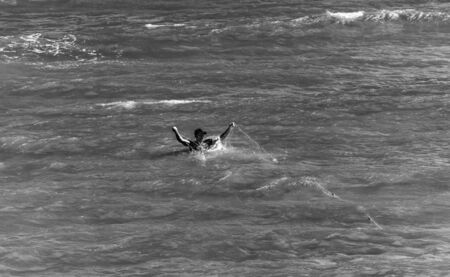 Fishing under water a handmade fisher prepare the netfish