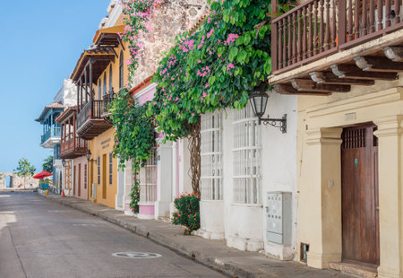 The colonial architectural panoramic view on the heart of the walled city Cartagena de Indiasのeditorial素材