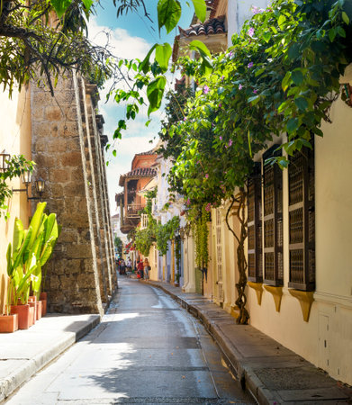The colonial architectural panoramic view on the heart of the walled city Cartagena de Indiasのeditorial素材
