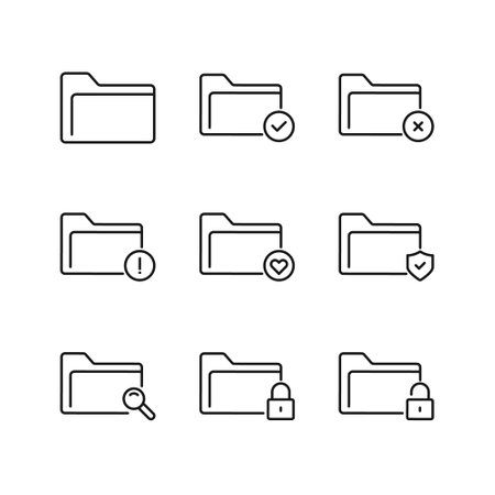 Folder icons. Set of outline icons on a white background. Vector illustrationのイラスト素材