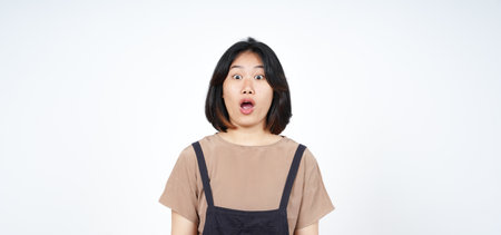 WOW Face Expression of Beautiful Asian Woman Isolated On White Background