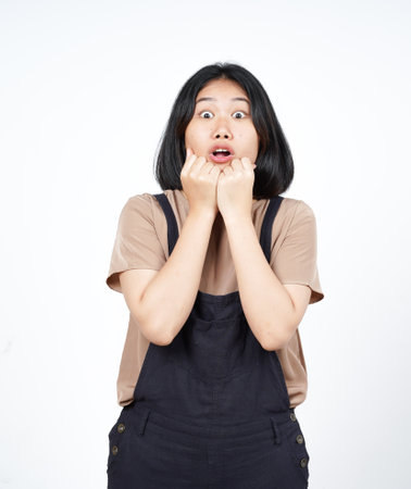WOW Face Expression of Beautiful Asian Woman Isolated On White Backgroundの写真素材