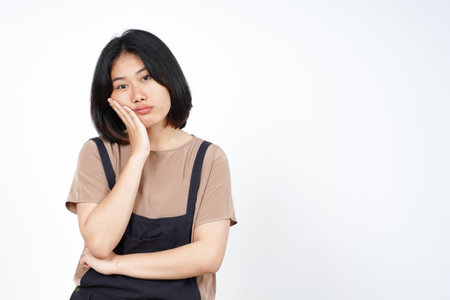 Boring Gesture of Beautiful Asian Woman Isolated On White Backgroundの写真素材