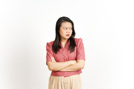 Angry Face Expression And Gesture Of Beautiful Asian Woman Isolated On White Backgroundの写真素材
