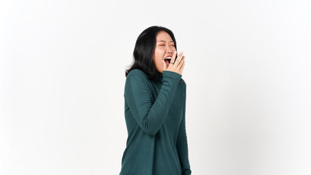 Sneezing gesture Of Beautiful Asian Woman Isolated On White Backgroundの写真素材