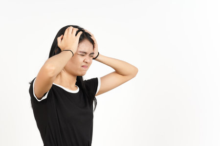 Suffering Headache Gesture Of Beautiful Asian Woman Isolated On White Background