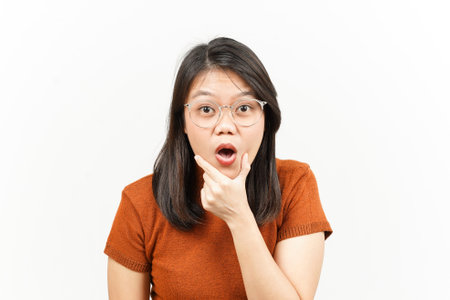 WOW and Shocked Face Expression Of Beautiful Asian Woman Isolated On White Backgroundの写真素材