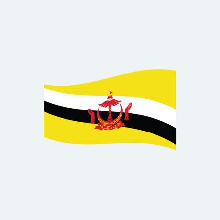 Brunei flag waving in the wind on gray background. Vector illustration.のイラスト素材
