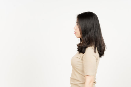 Side view standing Of Beautiful Asian Woman Isolated On White Backgroundの写真素材