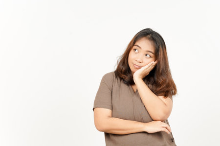 Thinking gesture of Beautiful Asian Woman Isolated On White Background