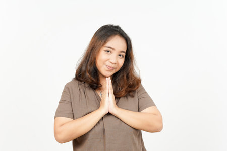 Doing Namaste Greeting of Beautiful Asian Woman Isolated On White Background