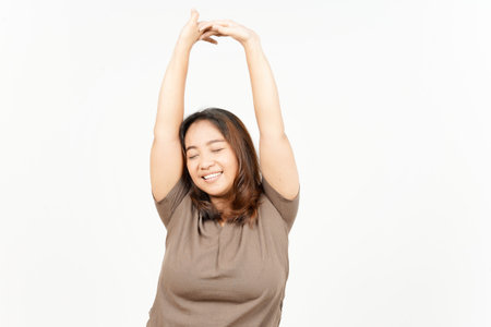 Wake Up Stretch of Beautiful Asian Woman Isolated On White Backgroundの写真素材