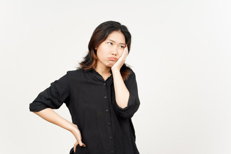Boring gesture of Beautiful Asian Woman Isolated On White Backgroundの写真素材