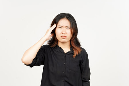 Headache gesture of Beautiful Asian Woman Isolated On White Backgroundの写真素材