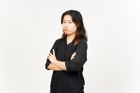 Folding arms and angry gesture of Beautiful Asian Woman Isolated On White Backgroundの写真素材