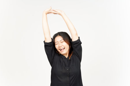 Wake Up Stretch of Beautiful Asian Woman Isolated On White Background