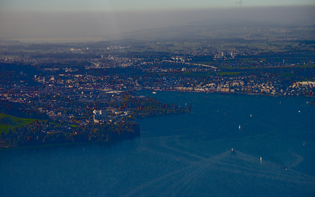 City bay of lucerne in the evening lightの写真素材