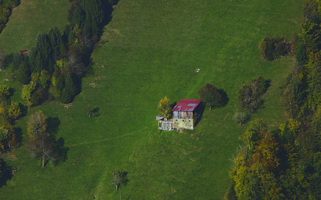 Barn on the mountainside in the swiss alpsの写真素材