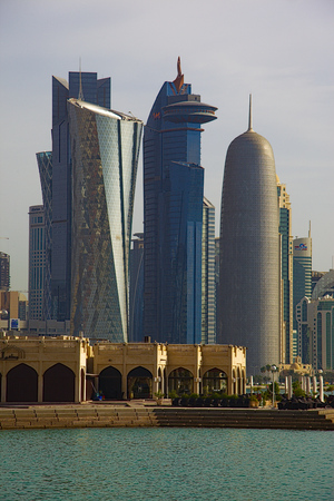Doha new city skyline from corniche roadのeditorial素材