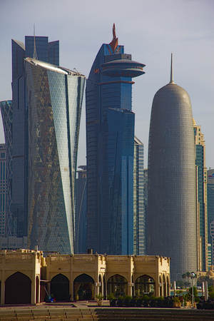 Doha new city skyline from corniche roadのeditorial素材