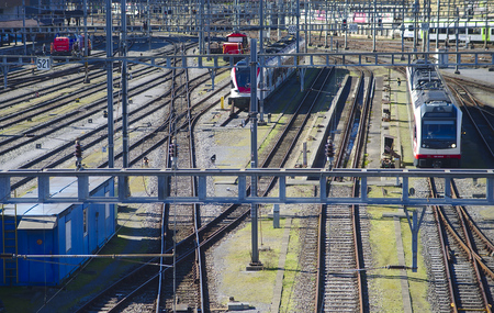 Railway tracks leading to the stationのeditorial素材