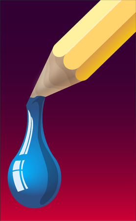 Vector illustration: a blue tempera drop falling from a pencilのイラスト素材