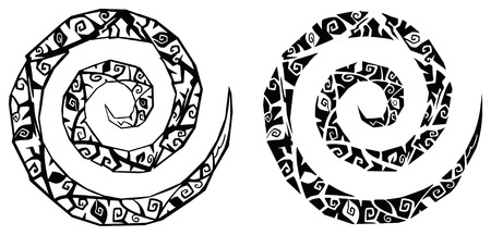 Black and white illustrations of two gothic spirals (opposite colors) 
Tribal style tattooのイラスト素材