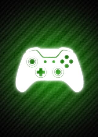 Glowing silhouette of a videogame controllerBackground style: Carbon fiber patternBackground colors: Greenの写真素材