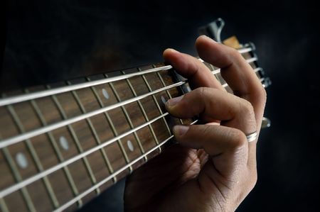 Hand of a guitarist.の写真素材