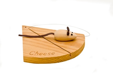 a cheese cutting board with a wire and mouseの写真素材