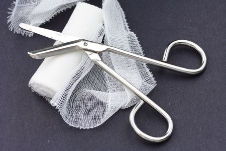 gauze and scissorsの写真素材