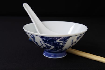 chinese bowl,spoon and chopsticksの写真素材