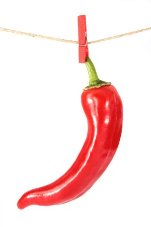 Red Pepper (Chili) hanging on a ropeの写真素材