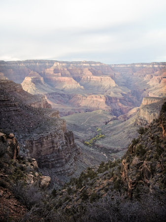 Sundown over the Grand Canyon along Angel's Rest trail, Arizonaの写真素材