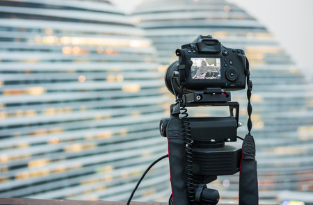 rear view of an using cameraのeditorial素材