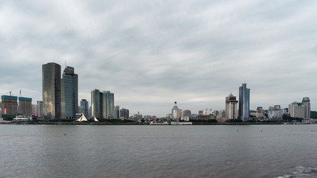 Panorama view of Xiamen LuJiang CBD skyline from GuLangYu islandのeditorial素材