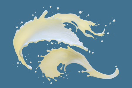 splash of milk on blue backgroundの写真素材