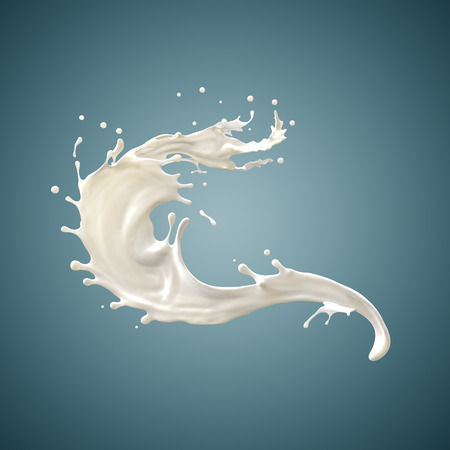 Splash of white fat milk as design element on blue backgroundの写真素材