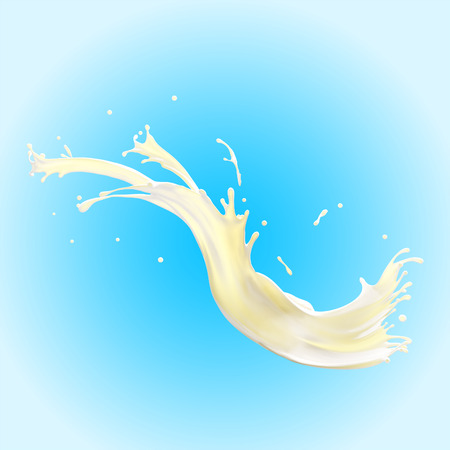 Splash of white fat milk as design element for template isolated on blue backgroundの写真素材
