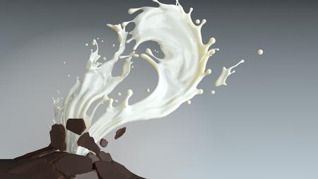 Milk splash breaking chocolate barsの写真素材