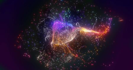 Abstract glowing particles in space on digital backgroundの写真素材