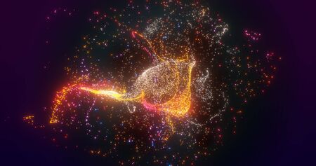 Abstract glowing particles in space on digital backgroundの写真素材