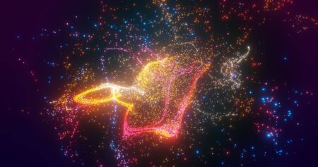 Abstract digital glowing background with colorful particlesの写真素材