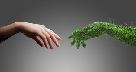 Woman and nature hands conceptual ecology designの写真素材
